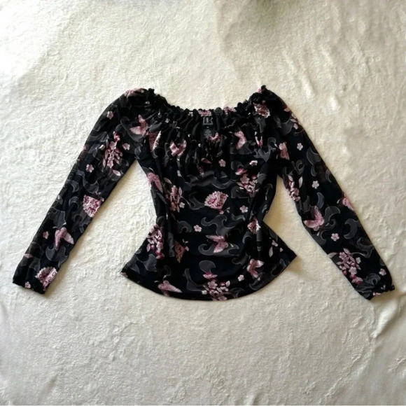 Y2K Sheer Mesh Top, Fairy Grunge Asian Floral Butterfly Mesh Top by INC - Picture 8 of 13